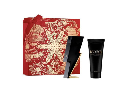 CAROLINA HERRERA BAD BOY 2 PCS SET: 3.4 EAU DE TOILETTE SPRAY + 3.4 SHOWER GEL (HARD RED BOX)