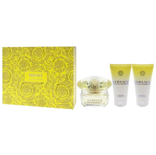 VERSACE YELLOW DIAMOND 3 PCS SET FOR WOMEN: 1.7 EAU DE TOILETTE SPRAY + 1.7 SHOWER GEL + 1.7 BODY LOTION.