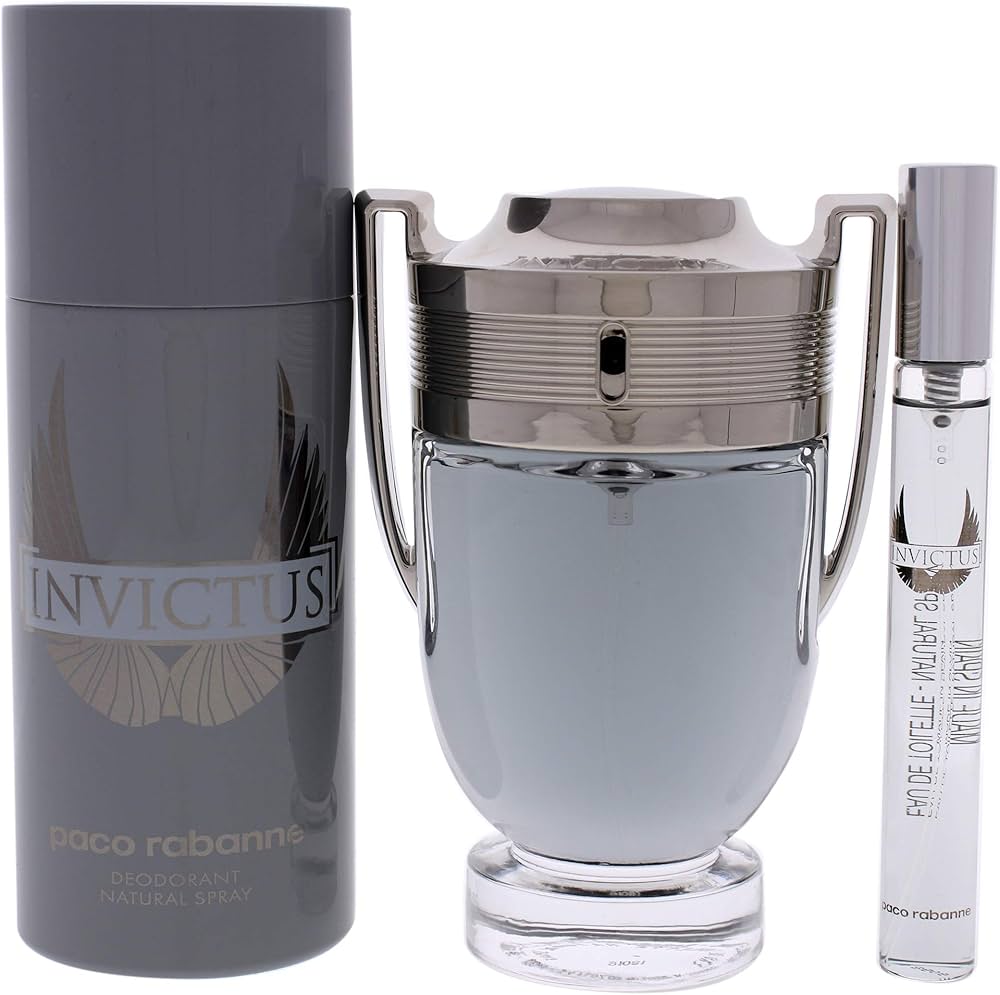 PACO RABANNE INVICTUS 3 PCS SET: 3.4 EAU DE TOILETTE SPRAY + 0.34 EAU DE TOILETTE SPRAY + 5.1 DEODORANT SPRAY (METAL)
