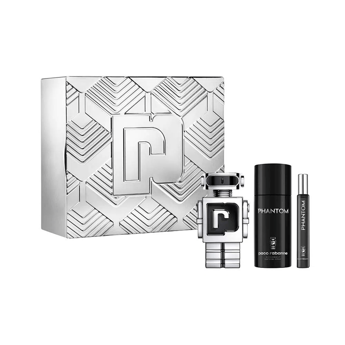 PACO RABANNE PHANTOM 3 PCS SET FOR MEN: 3.4 EAU DE TOILETTE SPRAY + 5.1 DEODORANT SPRAY + 0.34 EAU DE TOILETTE SPRAY