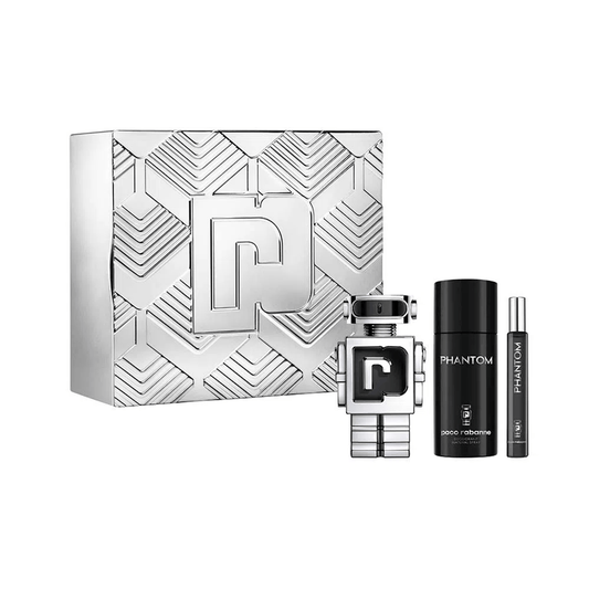 PACO RABANNE PHANTOM 3 PCS SET FOR MEN: 3.4 EAU DE TOILETTE SPRAY + 5.1 DEODORANT SPRAY + 0.34 EAU DE TOILETTE SPRAY