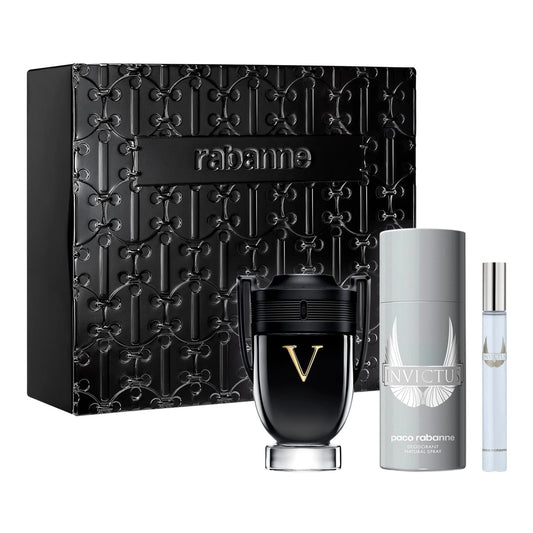 PACO INVICTUS VICTORY 3 PCS SET FOR MEN: 3.4 EAU DE PARFUM + 5 OZ DEODORANT SPRAY + 0.34 EAU DE PARFUM (METAL)