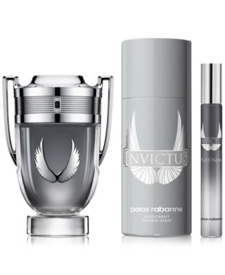 PACO RABANNE INVICTUS PLATINUM 3 PCS SET FOR MEN: 3.4 EAU DE PARFUM SPRAY + 5 OZ DEODORANT SPRAY + 0.34 EAU DE PARFUM SPRAY