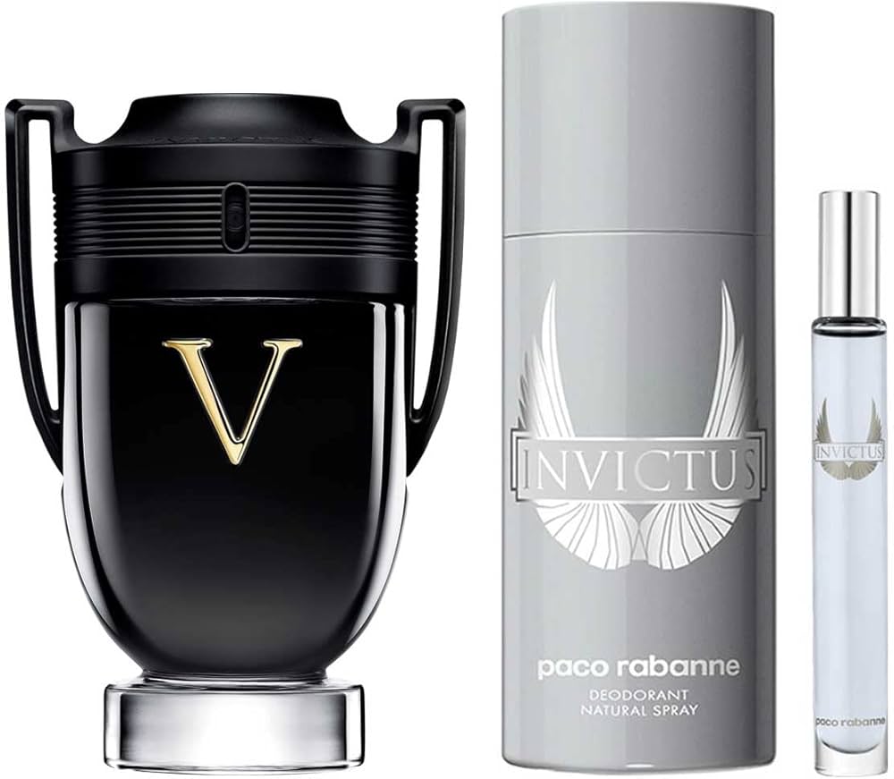 PACO INVICTUS VICTORY 3 PCS SET FOR MEN: 3.4 EAU DE PARFUM + 5 OZ DEODORANT SPRAY + 0.34 EAU DE PARFUM (METAL)