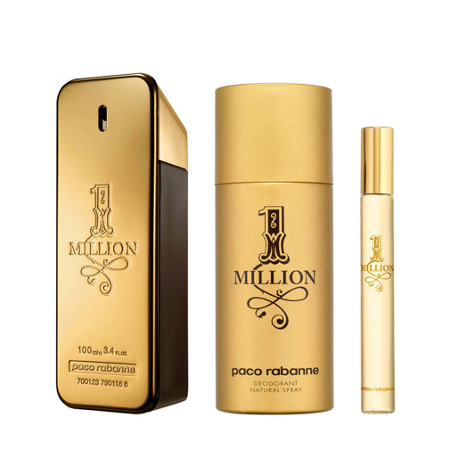 PACO RABANNE ONE MILLION 3 PCS SET FOR MEN: 3.4 EAU DE TOILETTE SPRAY + 0.34 EAU DE TOILETTE SPRAY + 5.1 DEODORANT SPRAY