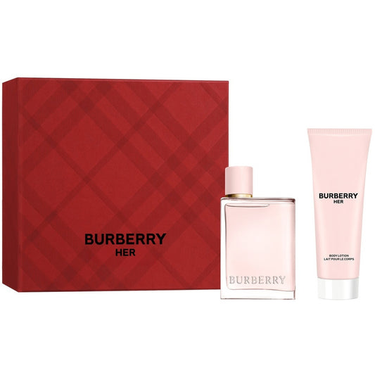 BURBERRY HER 2 PCS SET: 1.6 EAU DE PARFUM SPRAY + 2.5 BODY LOTION (HARD RED BOX)
