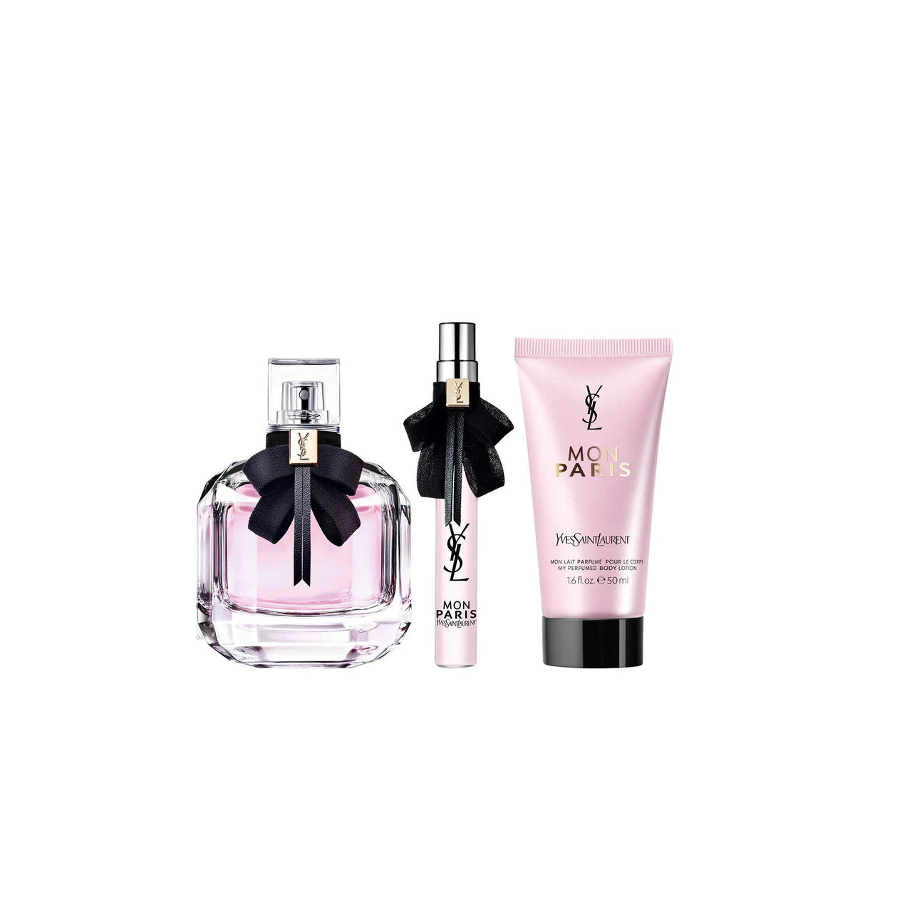 YSL MON PARIS 3 PCS SET FOR WOMEN: 3 OZ EAU DE PARFUM SPRAY + 0.33 EAU DE PARFUM SPRAY + 1.6 BODY LOTION.