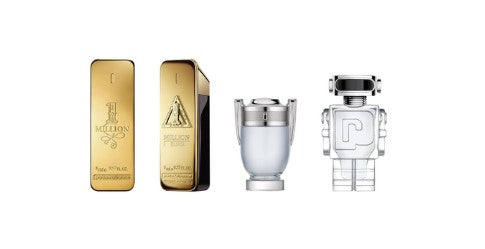 PACO RABANNE 4 PCS MINI SET FOR MEN: ONE MILLION 0.17 EAU DE TOILETTE + ONE MILLION ELIXIR 0.17 PARFUM INTENSE + INVICTUS 0.17 EAU DE TOILETTE + PHANTOM 0.17 EAU DE TOILETTE
