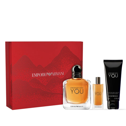 ARMANI EMPORIO STRONGER WITH YOU 3 PCS SET FOR MEN: 3.3 EAU DE TOILETTE SPRAY + 0.5 EAU DE TOILETTE SPRAY + 2.5 BODY SHAMPOO